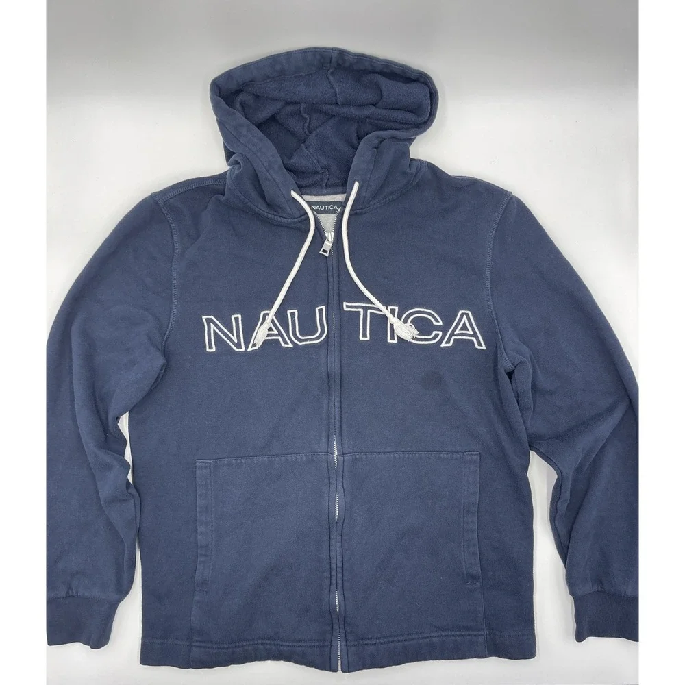 Nautica Mens Solid Blue Full Zip Hoodie Size M #C464